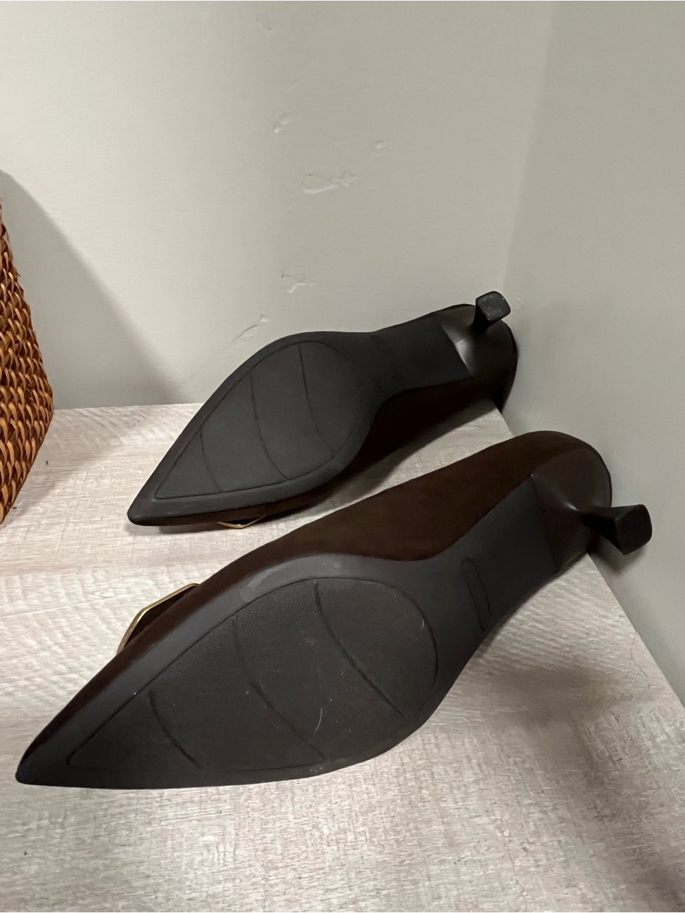 Nine West Dark Brown Pointed Flats with Gold Buckle - Picture 3 of 4